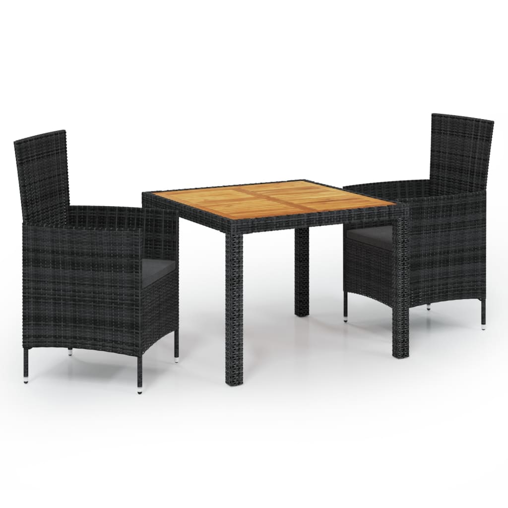 vidaXL 3 Piece Outdoor Dining Set with Cushions Poly Rattan Black