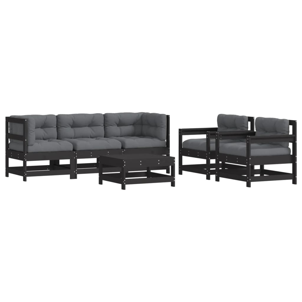 vidaXL 6 Piece Garden Lounge Set with Cushions Black Solid Wood