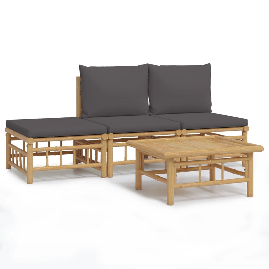 vidaXL 4 Piece Garden Lounge Set with Dark Grey Cushions Bamboo