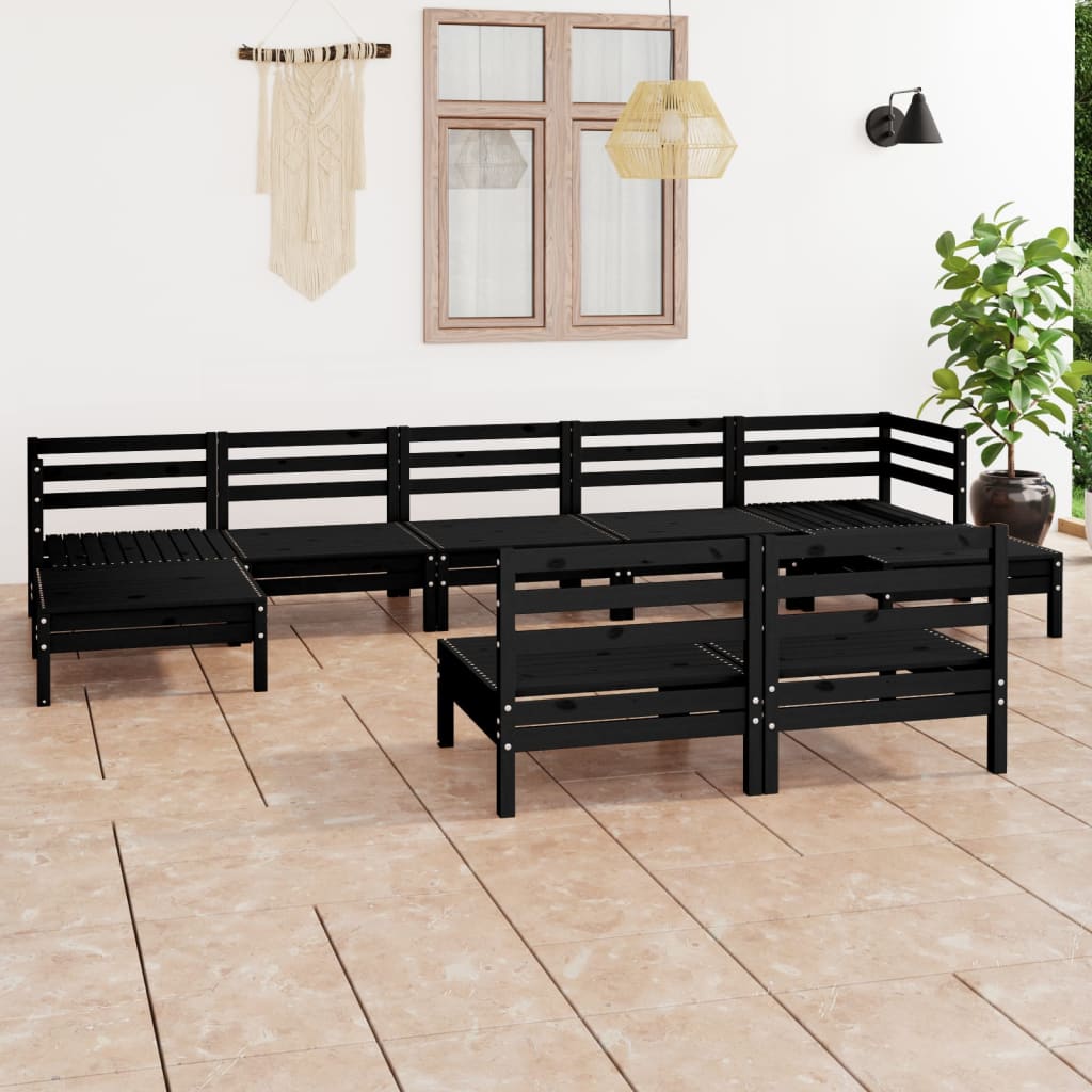 vidaXL 9 Piece Garden Lounge Set Black Solid Wood Pine