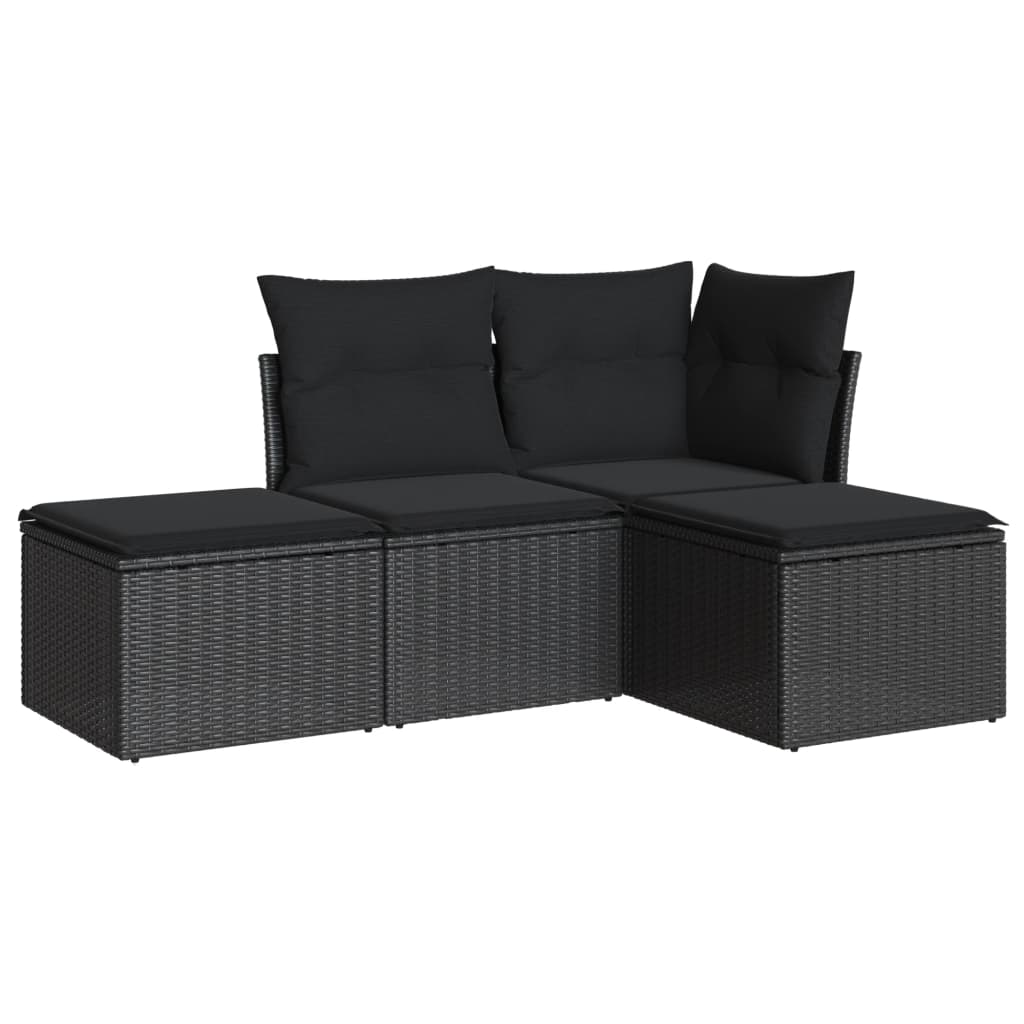 vidaXL 4 Piece Garden Sofa Set with Cushions Black Poly Rattan