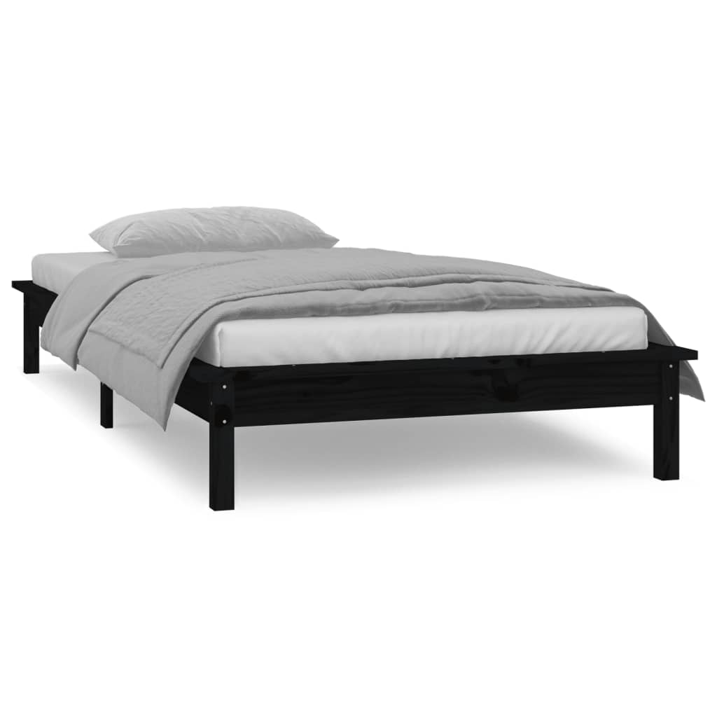 vidaXL LED Bed Frame without Mattress Black 90x190 cm Single Solid Wood