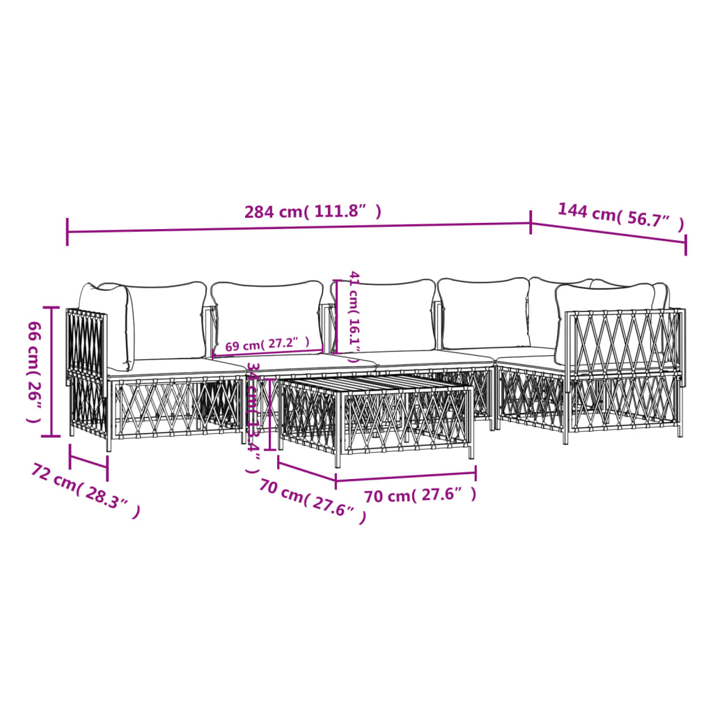 vidaXL 6 Piece Garden Lounge Set with Cushions White Steel