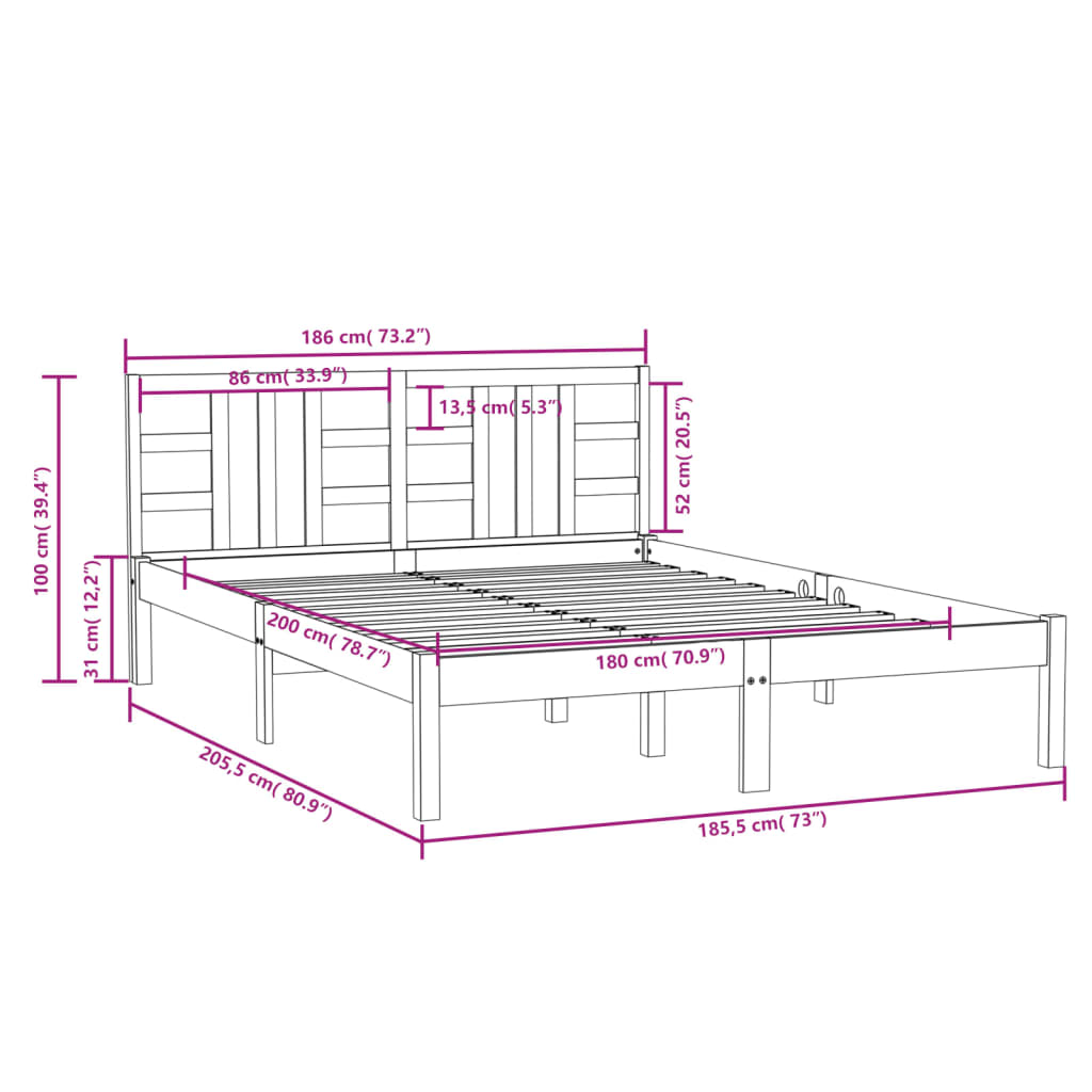 vidaXL Bed Frame without Mattress White 180x200 cm Super King Solid Wood