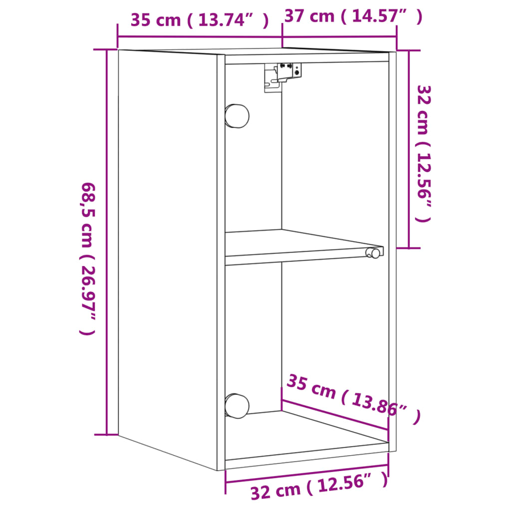 vidaXL Wall Cabinet with Glass Doors White 35x37x68.5 cm