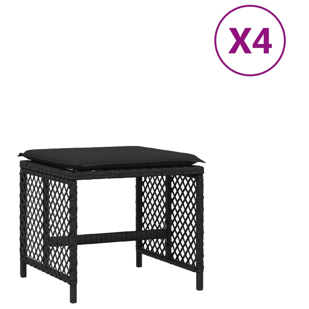 vidaXL Garden Stools with Cushions 4 pcs Black 41x41x36 cm Poly Rattan