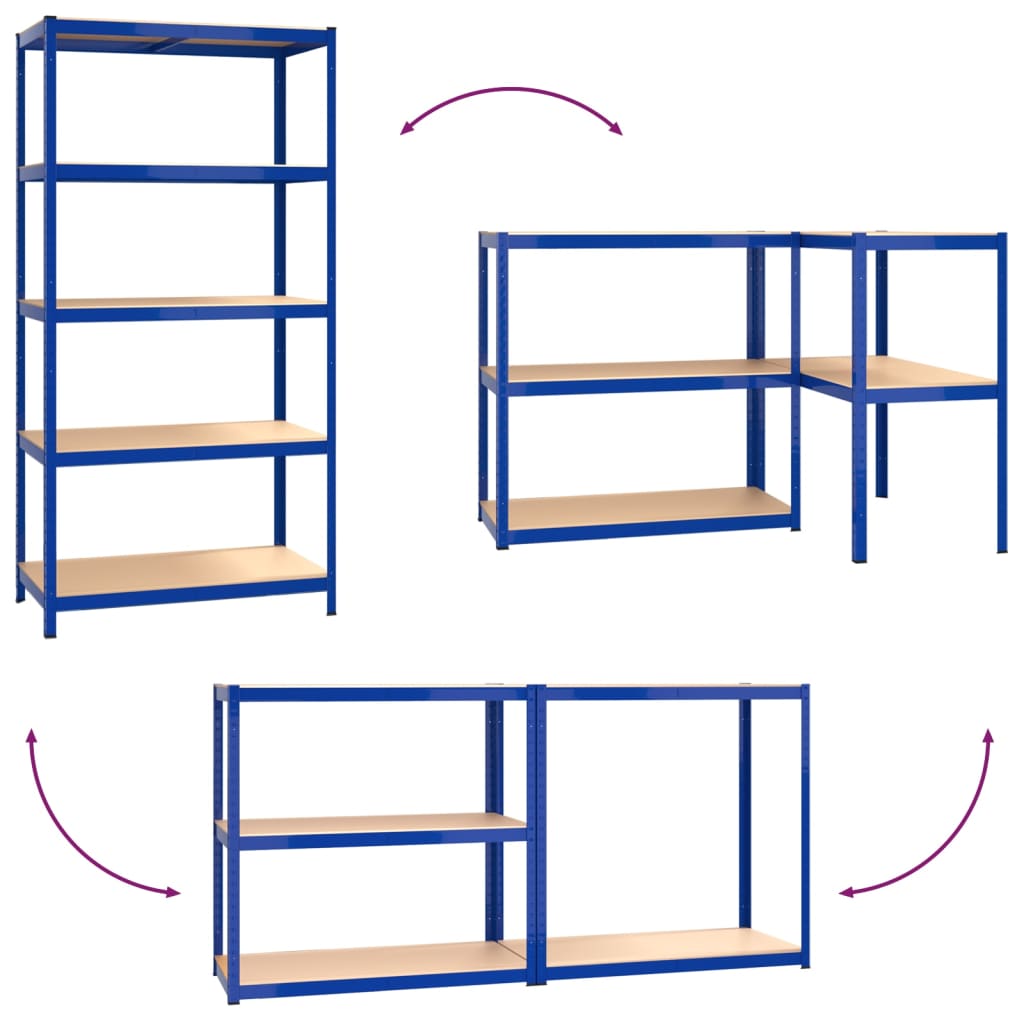 vidaXL 5-Layer Shelves 3 pcs Blue Steel&Engineered Wood