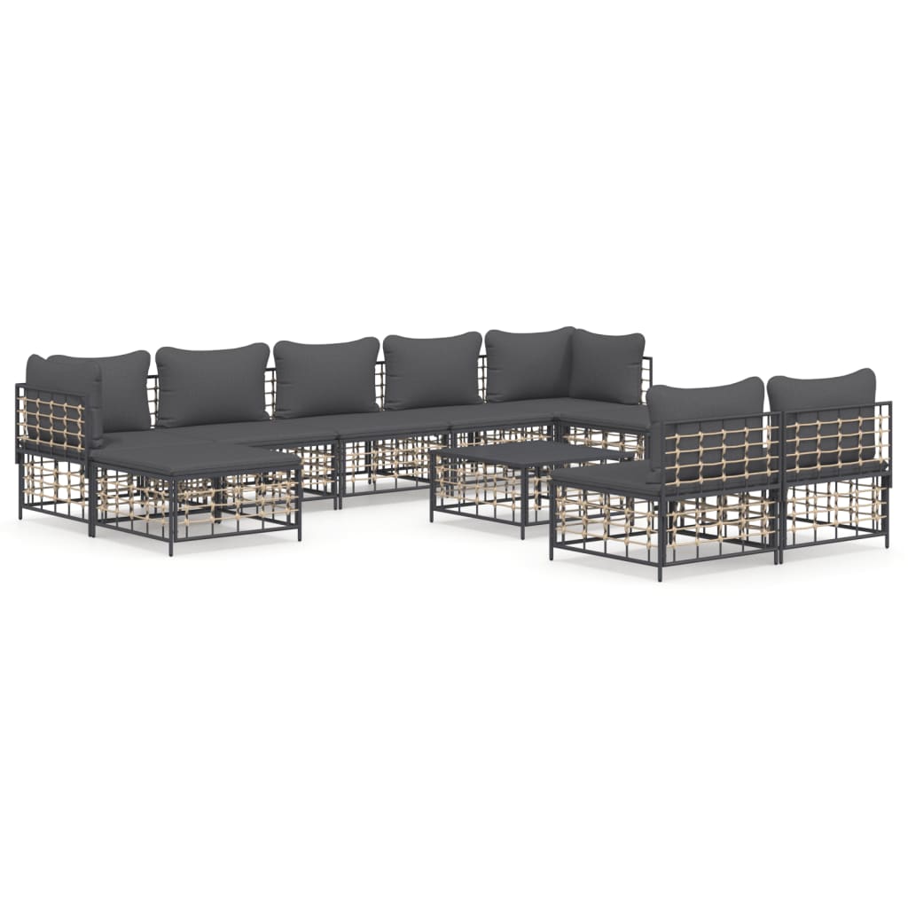 vidaXL 10 Piece Garden Lounge Set with Cushions Anthracite Poly Rattan