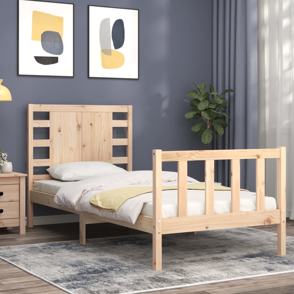 vidaXL Bed Frame with Headboard Single Solid Wood