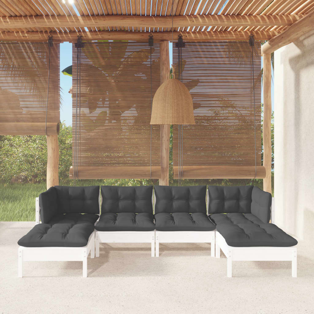 vidaXL 6 Piece Garden Lounge Set with Cushions White Pinewood