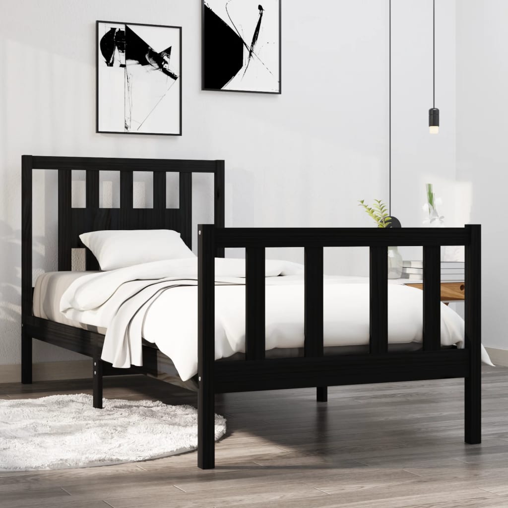 vidaXL Bed Frame without Mattress Black 90x190 cm Single Solid Wood