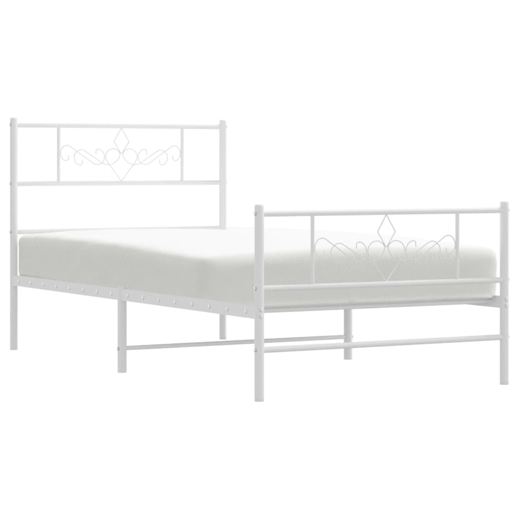 vidaXL Metal Bed Frame without Mattress with Footboard White 90x190 cm Single