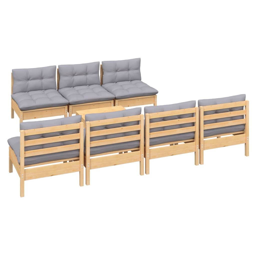 vidaXL 8 Piece Garden Lounge Set with Grey Cushions Pinewood