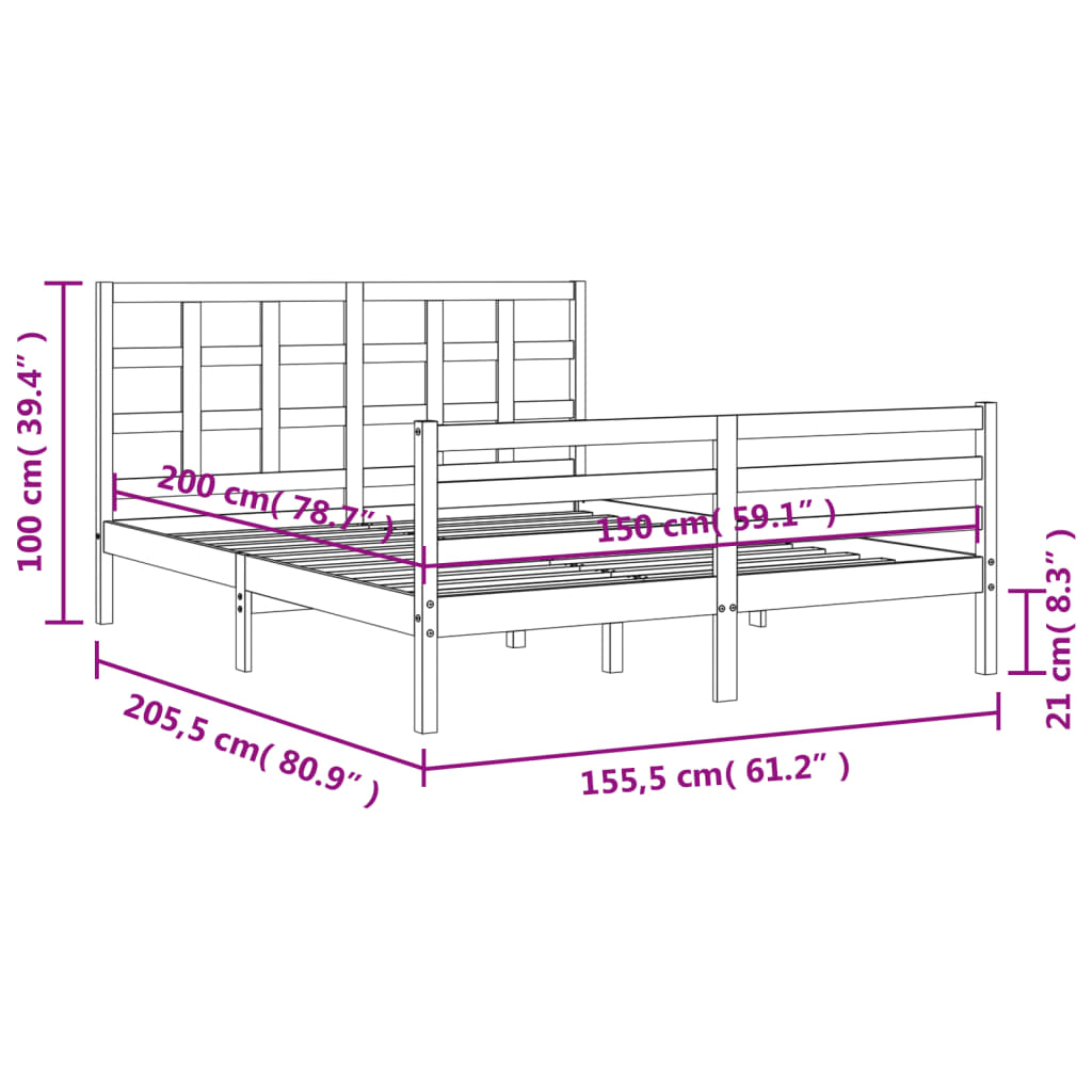 vidaXL Bed Frame without Mattress White King Size Solid Wood