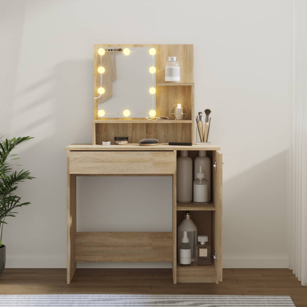 vidaXL Dressing Table with LED Sonoma Oak 86.5x35x136 cm