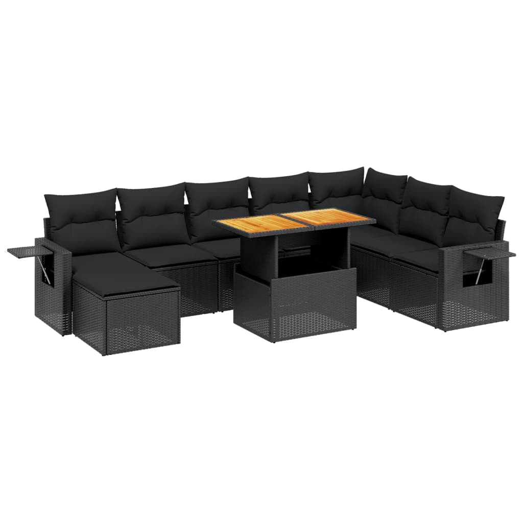 vidaXL 9 Piece Garden Sofa Set with Cushions Black Poly Rattan