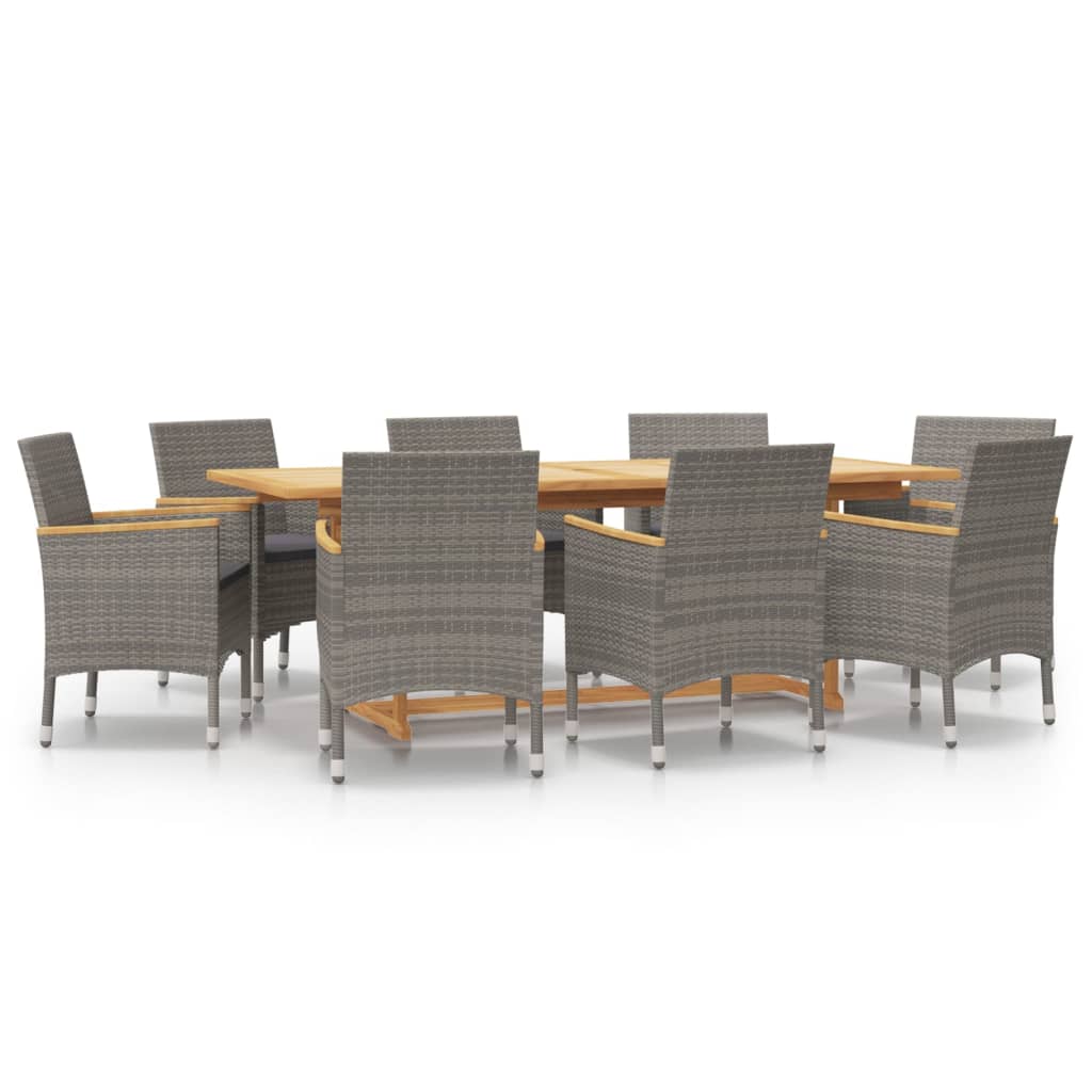 vidaXL 9 Piece Garden Dining Set with Cushions Grey