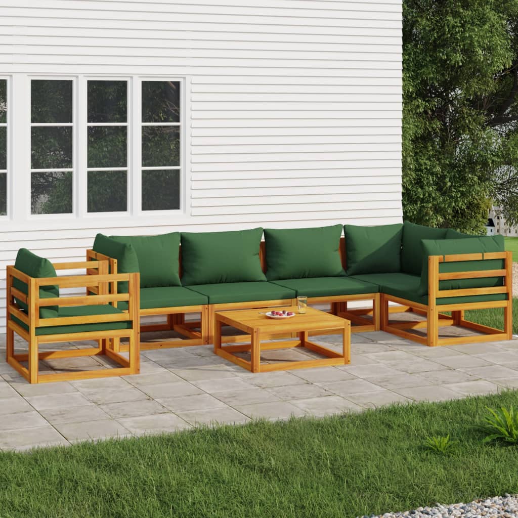 vidaXL 7 Piece Garden Lounge Set with Green Cushions Solid Wood