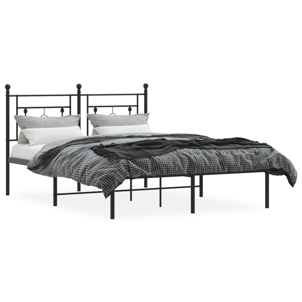 vidaXL Metal Bed Frame without Mattress with Headboard Black 135x190 cm Double