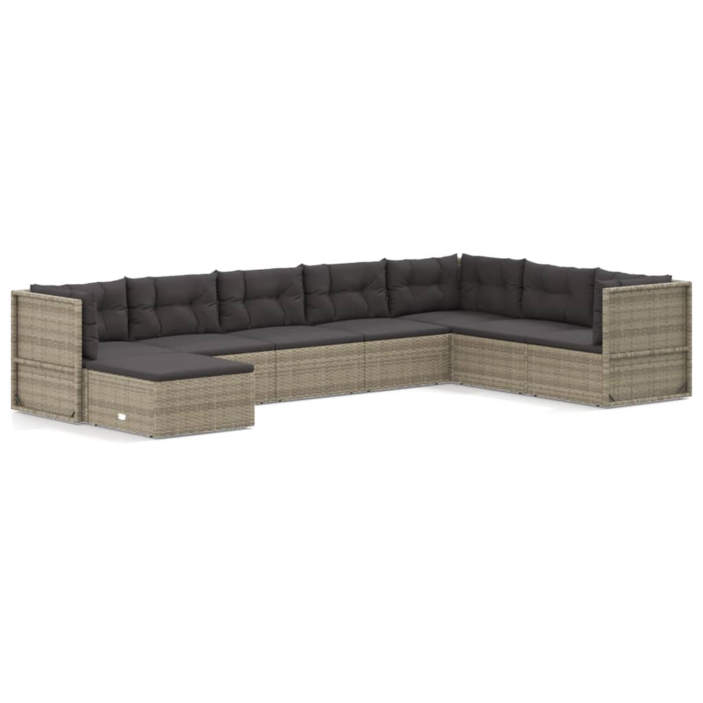 vidaXL 8 Piece Garden Lounge Set with Cushions Grey Poly Rattan