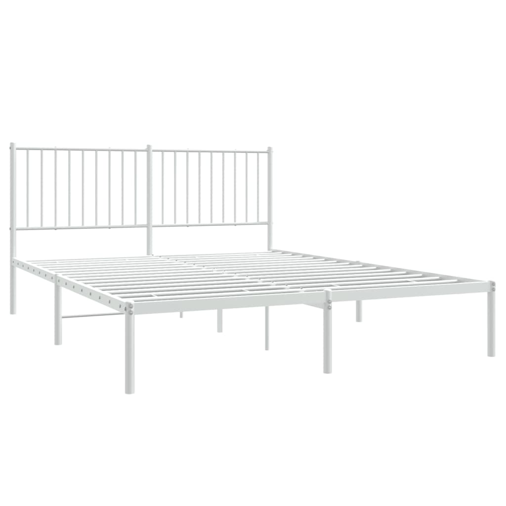 vidaXL Metal Bed Frame with Headboard White 150x200 cm King Size