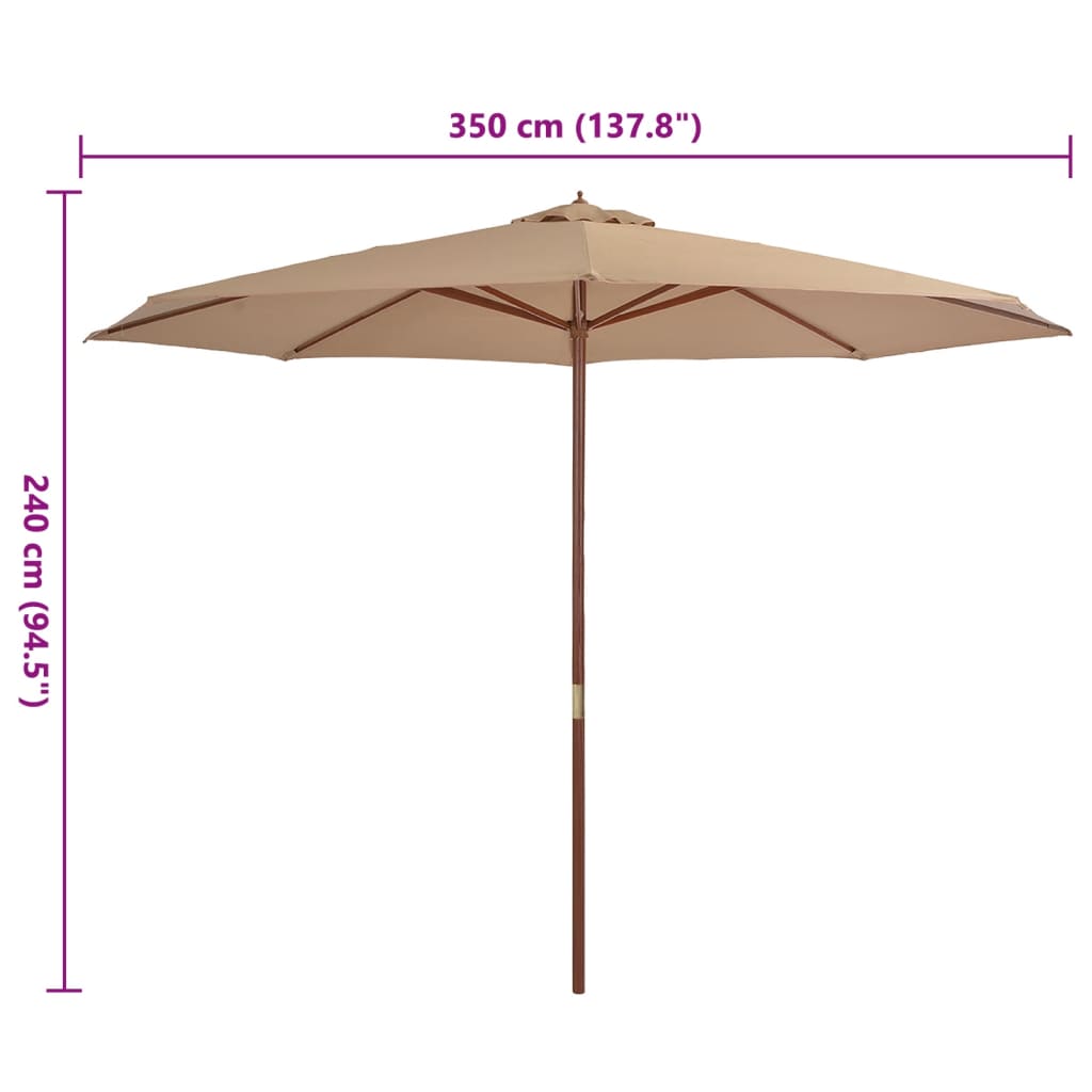 vidaXL Garden Parasol with Wooden Pole 350 cm Taupe