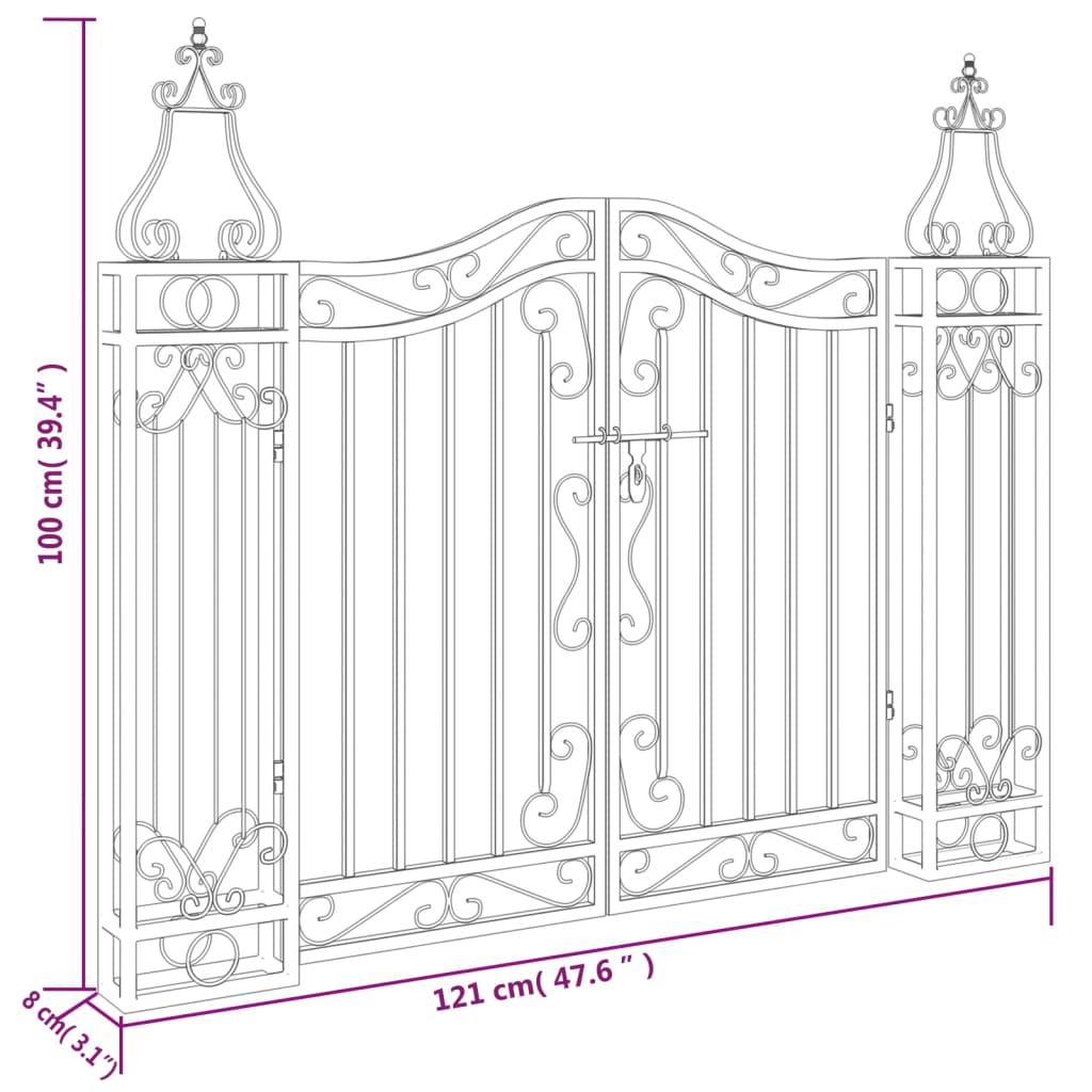 vidaXL Garden Gate Black 121x8x100 cm Wrought Iron