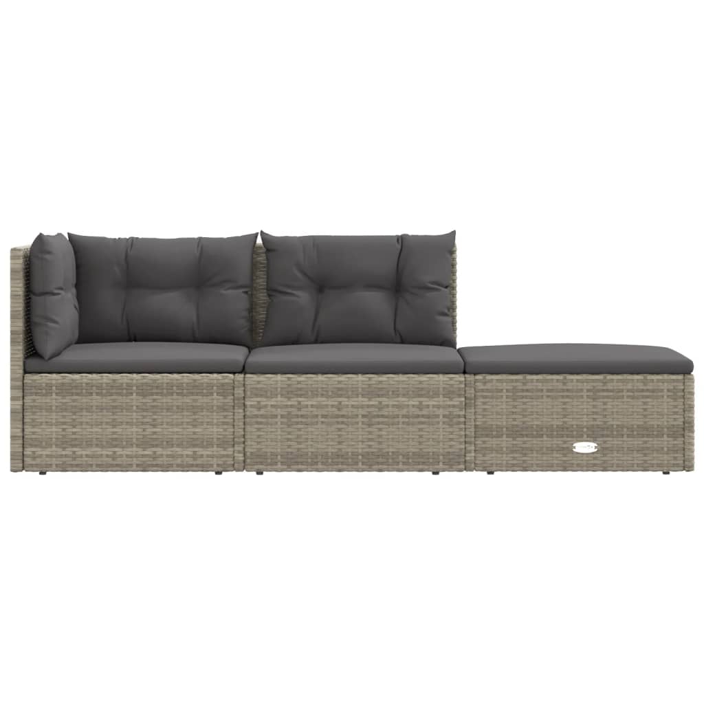 vidaXL 3 Piece Garden Lounge Set with Cushions Grey Poly Rattan