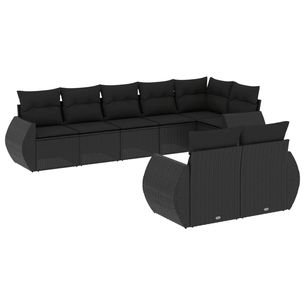 vidaXL 8 Piece Garden Sofa Set with Cushions Black Poly Rattan