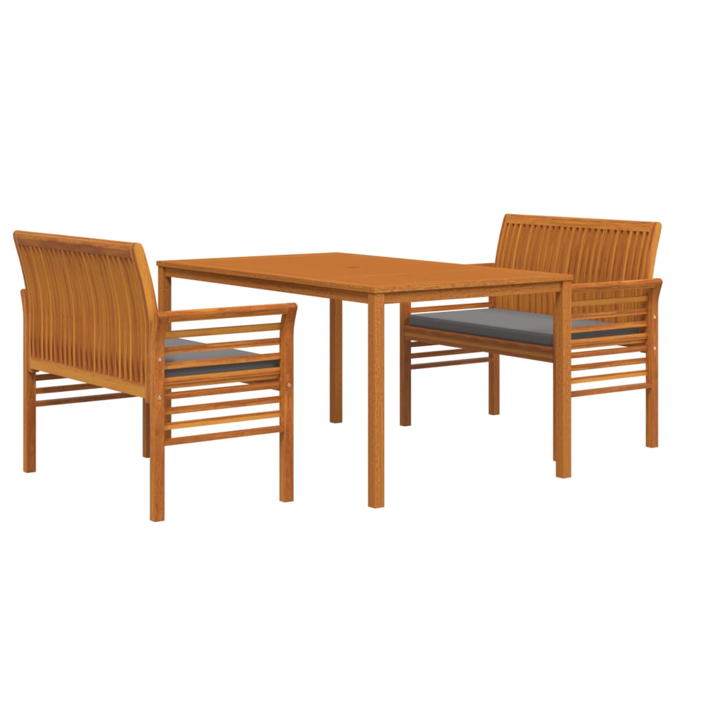 vidaXL 3 Piece Outdoor Dining Set with Cushions Solid Wood Acacia