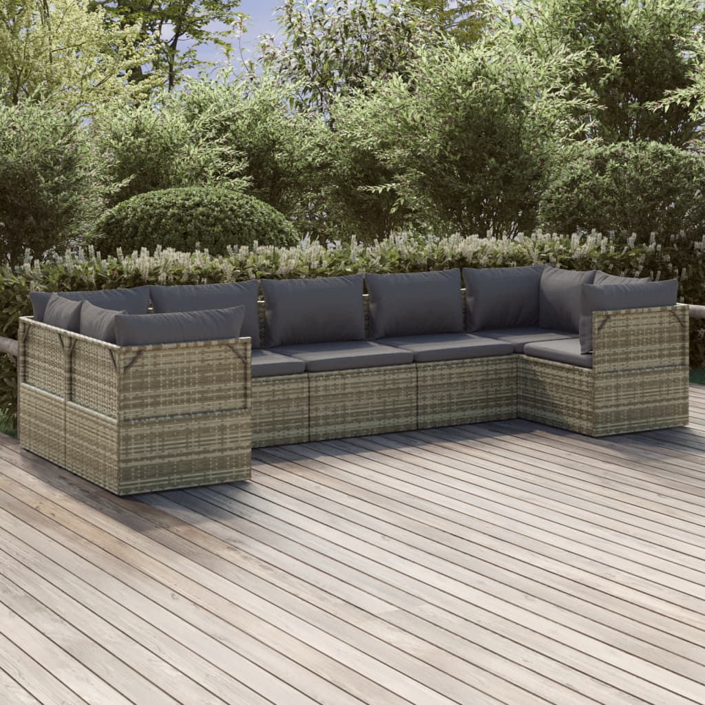 vidaXL 7 Piece Garden Lounge Set with Cushions Grey Poly Rattan