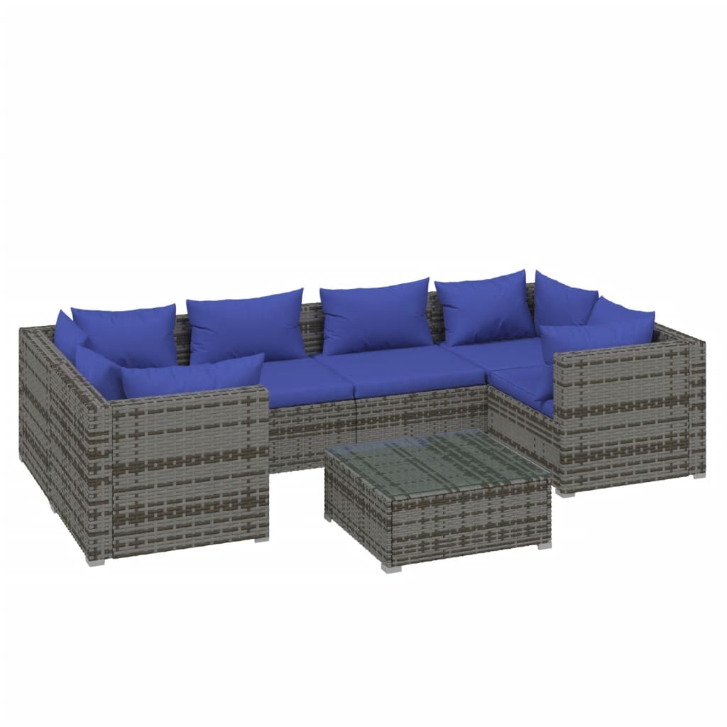 vidaXL 7 Piece Garden Lounge Set with Cushions Poly Rattan Grey