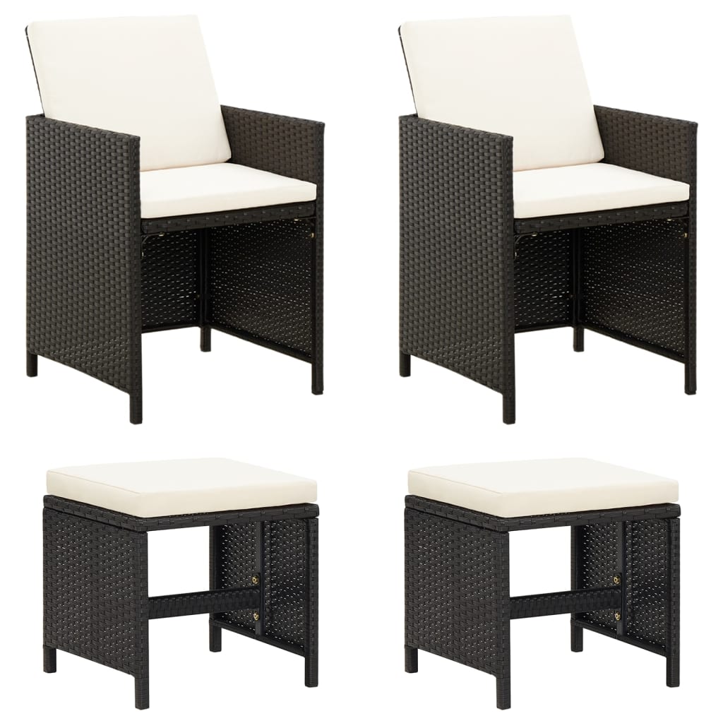 vidaXL 4 Piece Garden Chair and Stool Set Poly Rattan Black