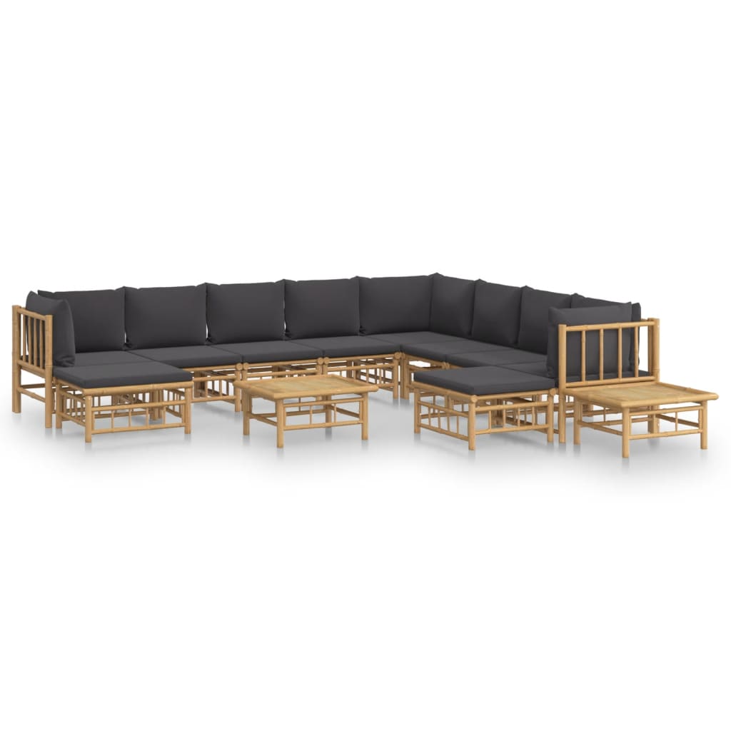 vidaXL 12 Piece Garden Lounge Set with Dark Grey Cushions Bamboo