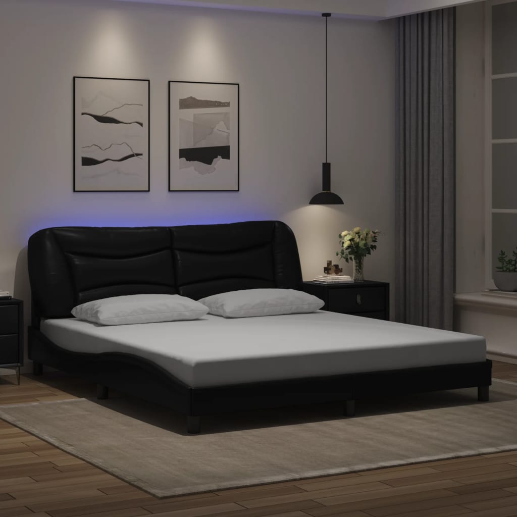 vidaXL Bed Frame with LED without Mattress Black 180x200 cm Super King