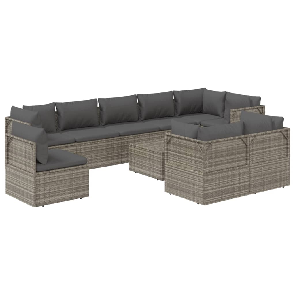 vidaXL 10 Piece Garden Lounge Set with Cushions Grey Poly Rattan