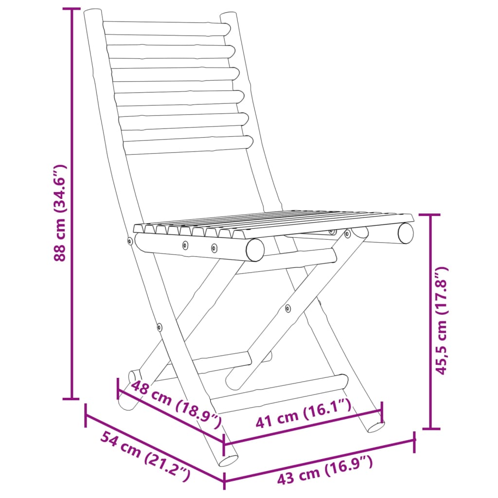 vidaXL Folding Garden Chairs 8 pcs 43x54x88 cm Bamboo