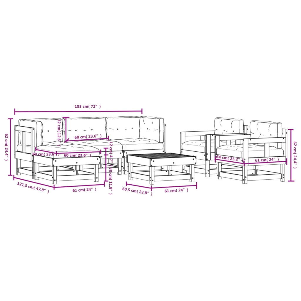 vidaXL 7 Piece Garden Lounge Set with Cushions Solid Wood