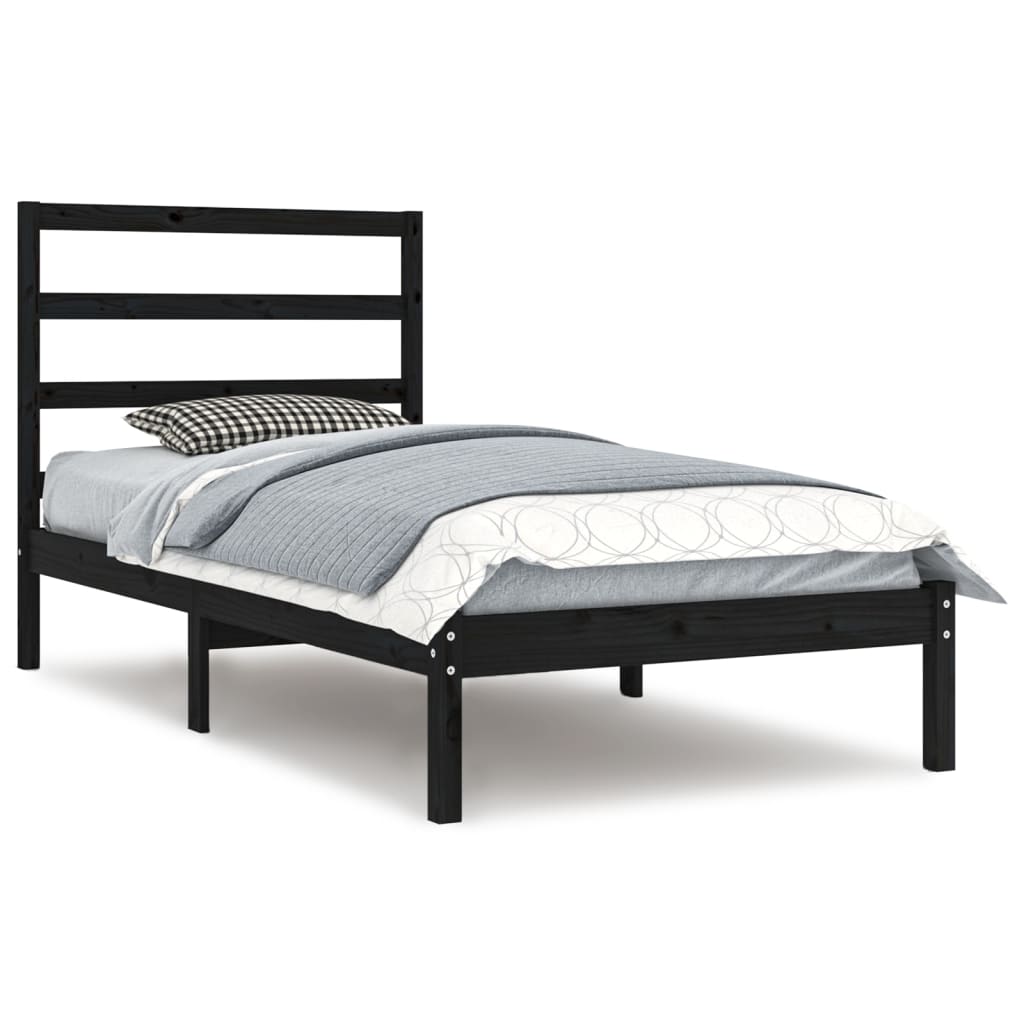 vidaXL Bed Frame without Mattress Black 90x190 cm Single Solid Wood