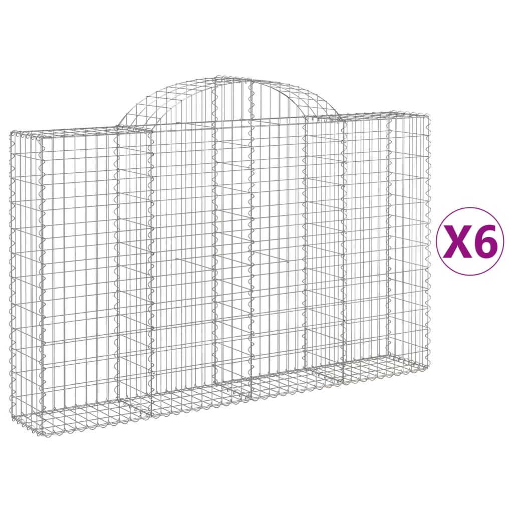 vidaXL Arched Gabion Baskets 6 pcs 200x30x120/140 cm Galvanised Iron