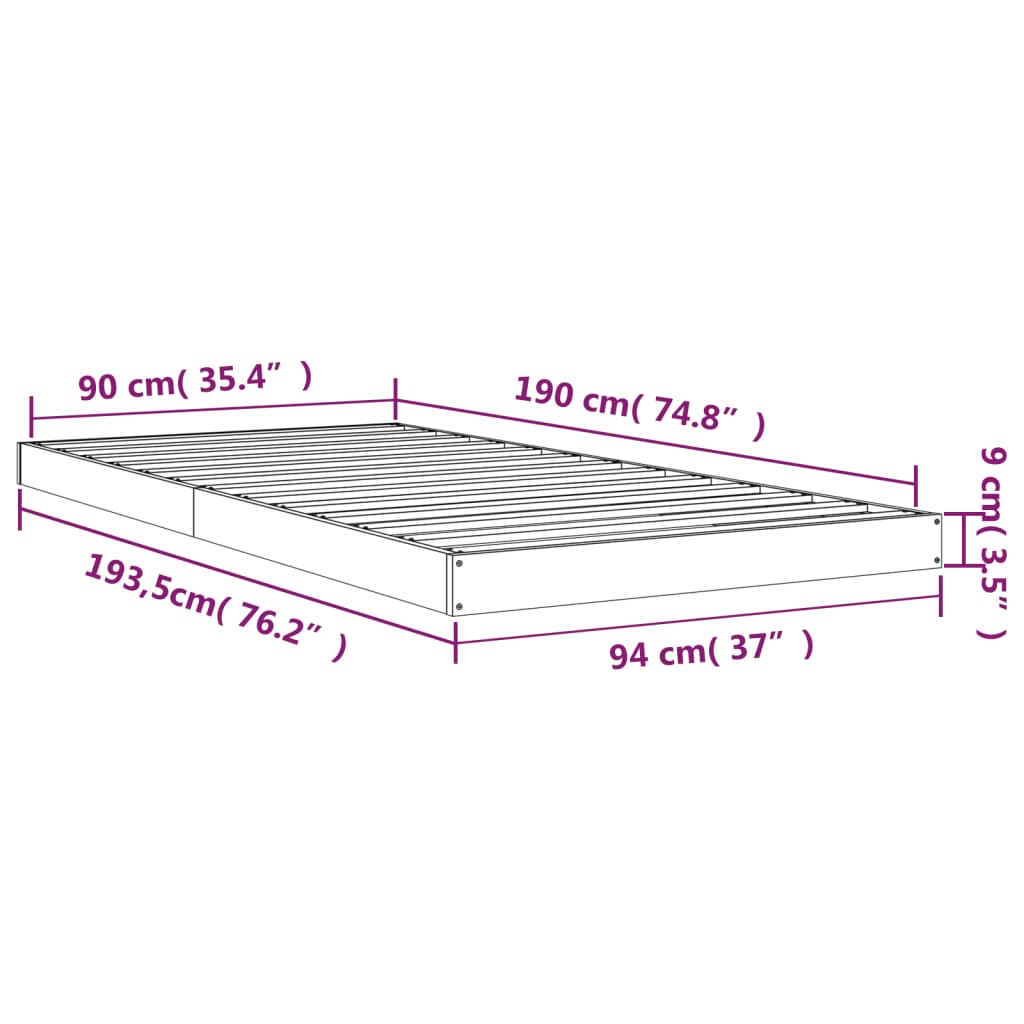 vidaXL Bed Frame without Mattress 90x190 cm Single Solid Wood Pine