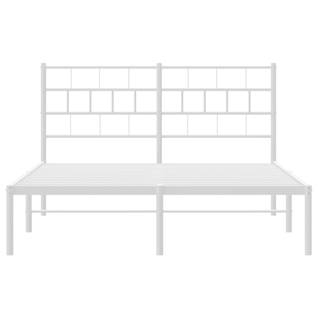 vidaXL Metal Bed Frame without Mattress with Headboard White 135x190 cm Double