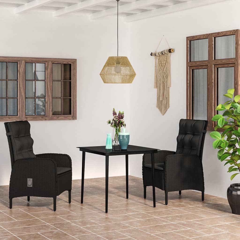 vidaXL 3 Piece Garden Dining Set with Cushions Black