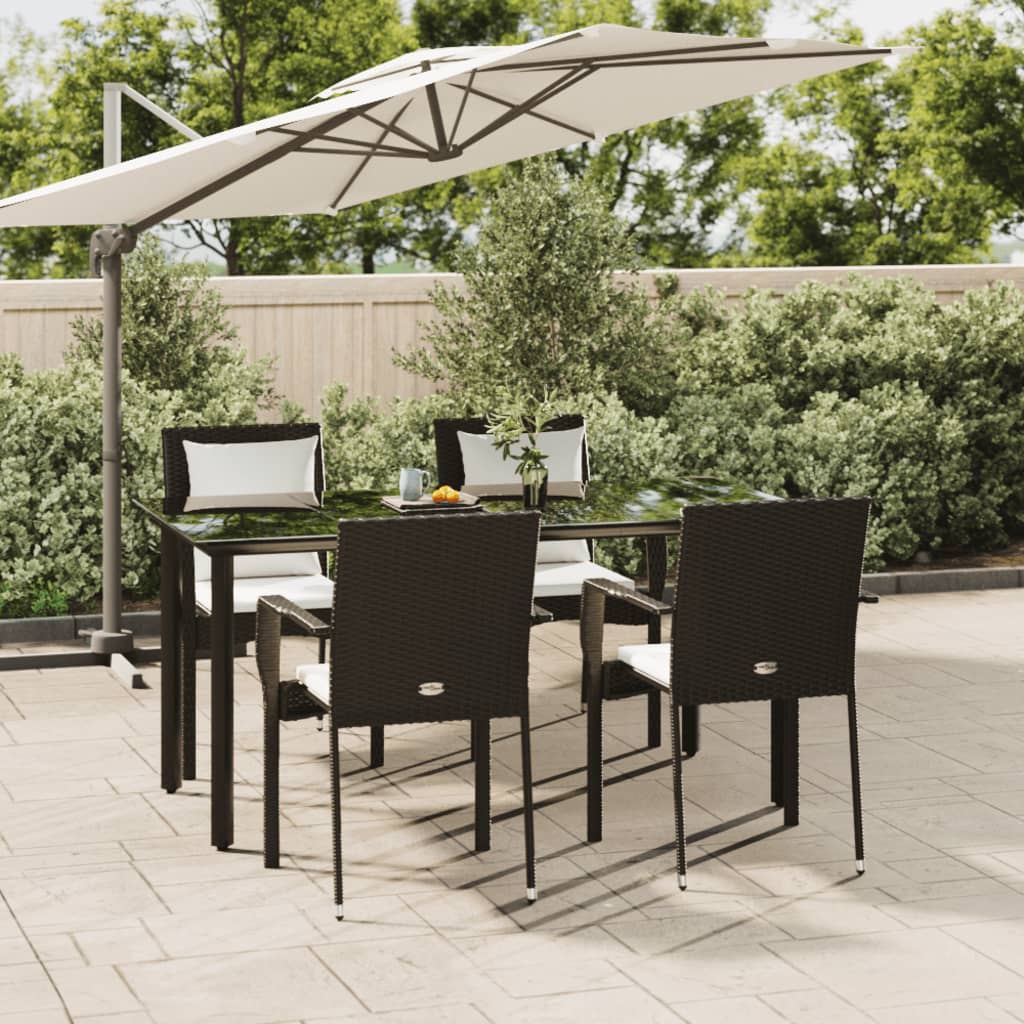 vidaXL 5 Piece Garden Dining Set with Cushions Black Poly Rattan