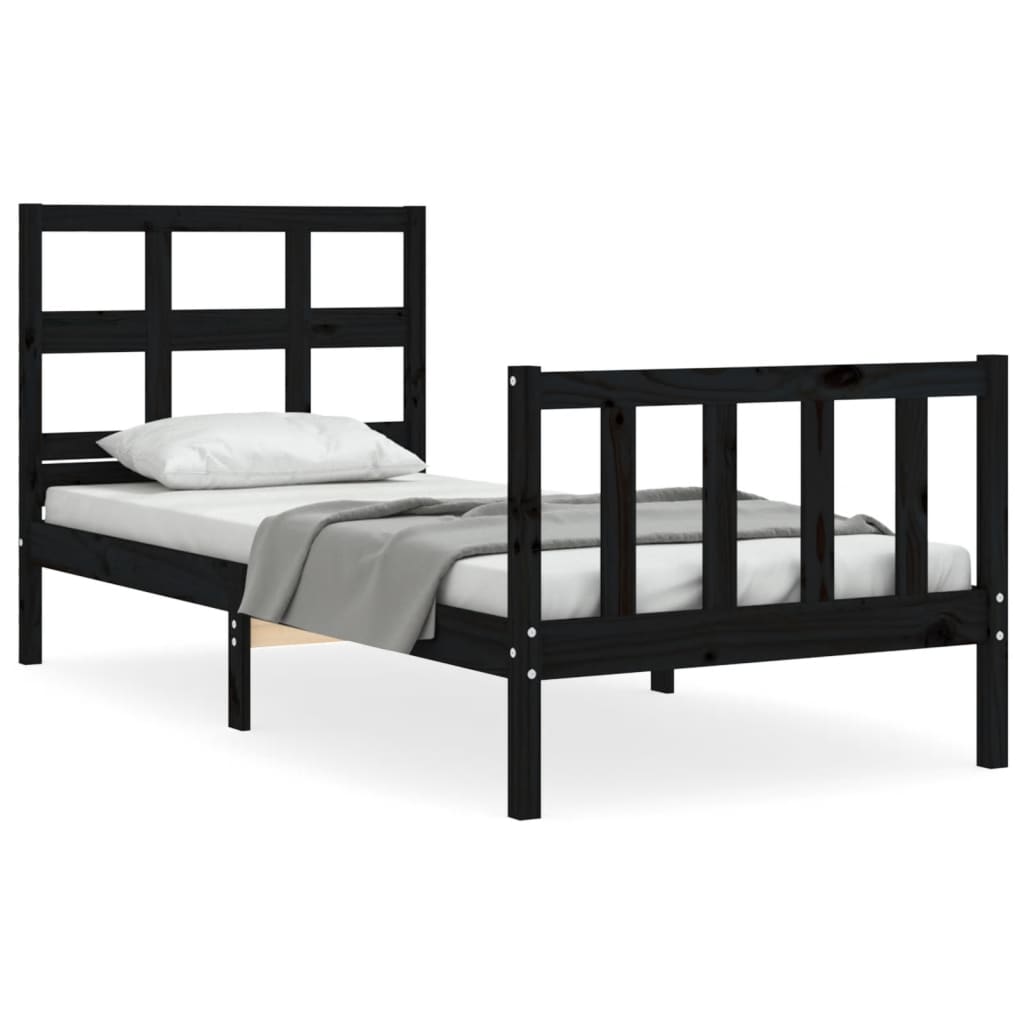 vidaXL Bed Frame without Mattress Black Single Solid Wood Pine