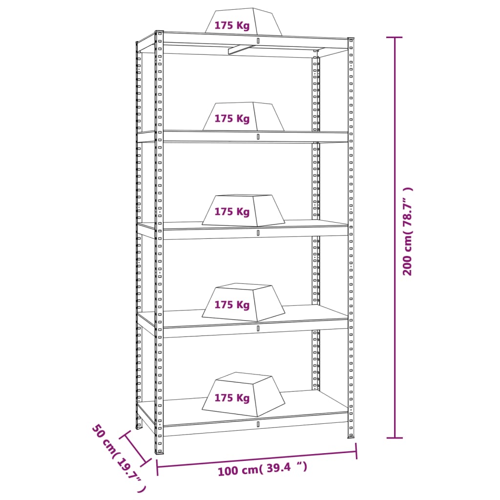 vidaXL 5-Layer Shelves 3 pcs Blue Steel&Engineered Wood