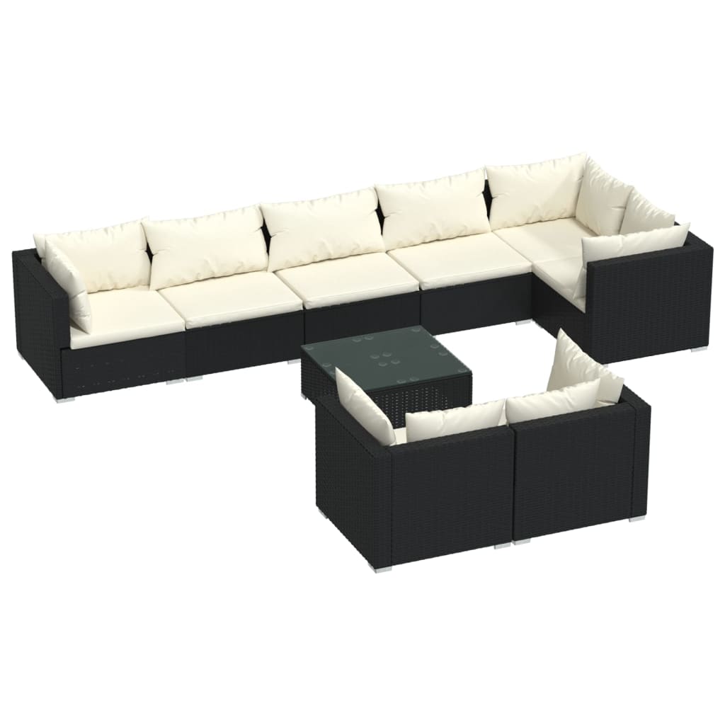 vidaXL 9 Piece Garden Lounge Set with Cushions Black Poly Rattan