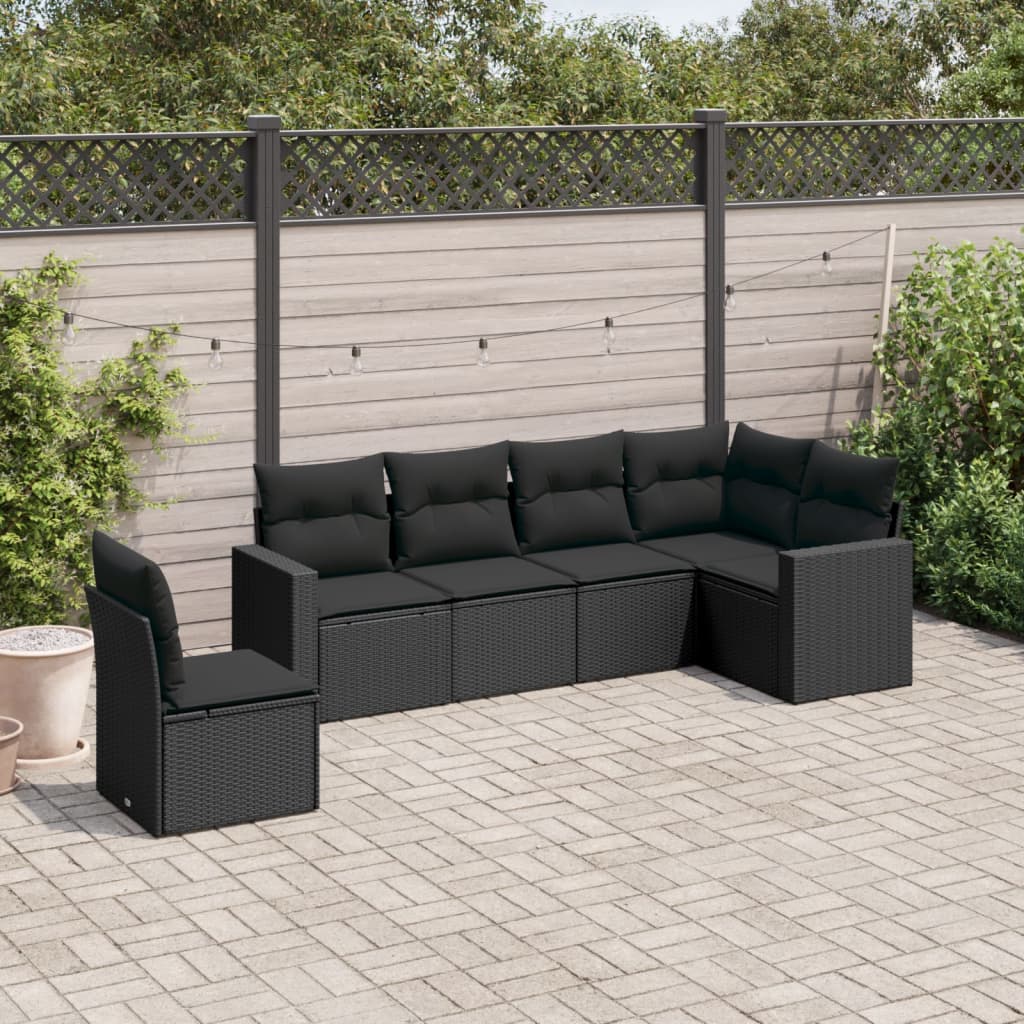 vidaXL 6 Piece Garden Sofa Set with Cushions Black Poly Rattan