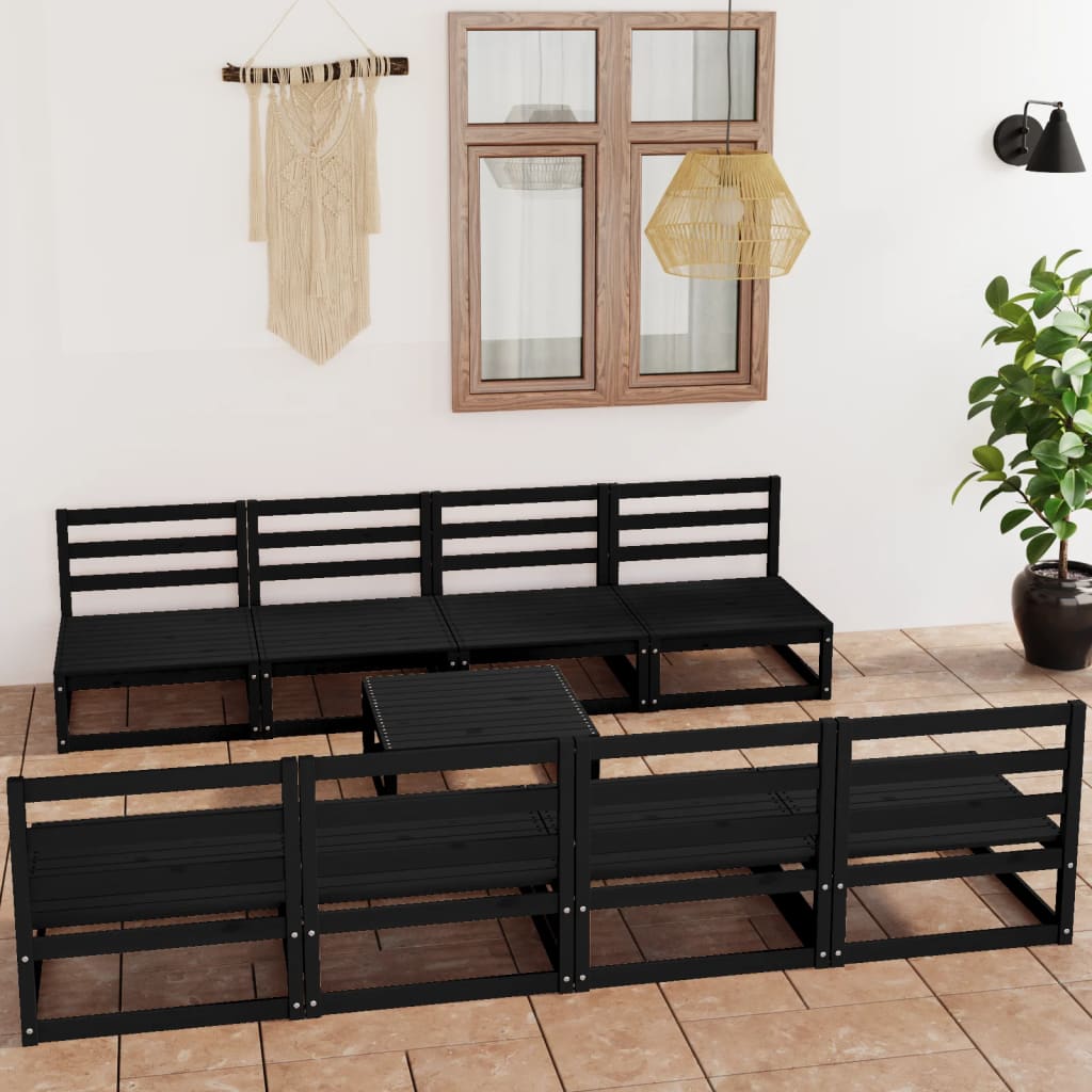 vidaXL 9 Piece Garden Lounge Set Black Solid Pinewood