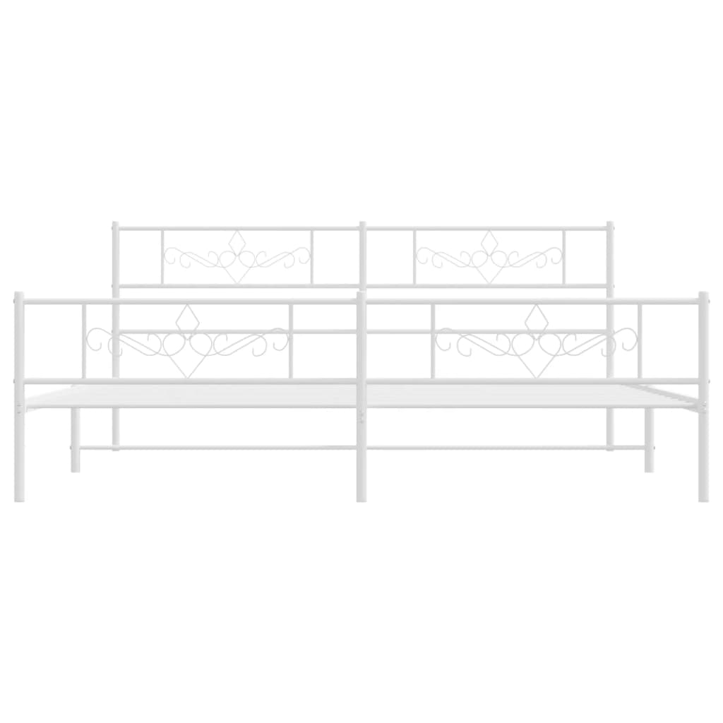 vidaXL Metal Bed Frame without Mattress with Footboard White 180x200 cm Super King